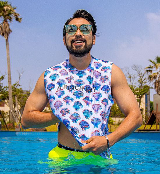 (L-5XL)<br>비치데이 軽警備員 袖なし