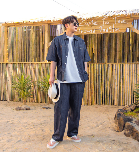 (XL-6XL)<BR>마리코 リネン ノンウォッシュジーンズ シャツ&ジャケット+파시온 広範囲 밴딩ノンウォッシュジーンズ팬츠