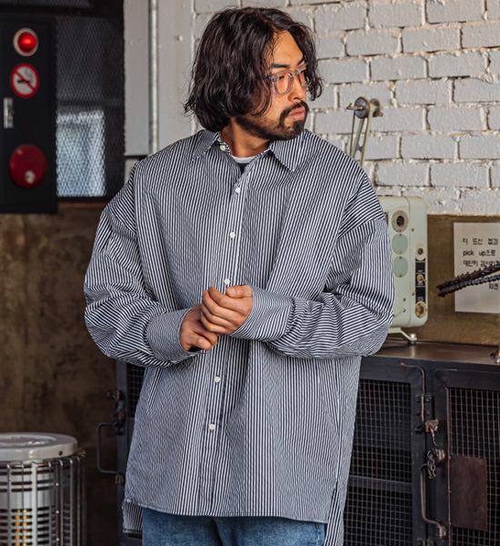 (L~5XL)<br>열광하다 ストライプ シャツ
