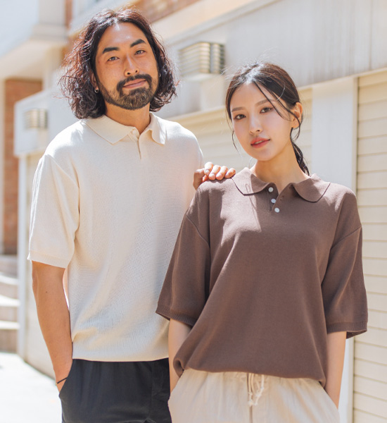 (L-5XL)<br>티오가 半袖襟ニット