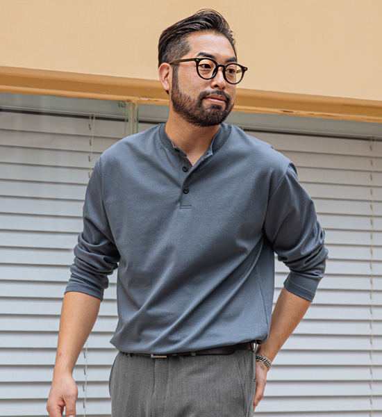 (L-5XL)<br>트리시아 ヘンリーネック 長袖Tシャツ