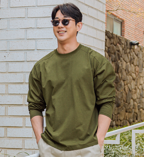 (L-5XL)<br>타기니 プリミアム·コットン 切開長袖Tシャツ
