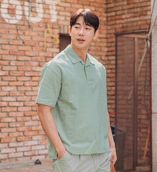 (2XL-5XL)<BR>파인만 リネンオープンカラー 半袖シャツ