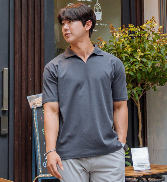 (L~5XL)<br>우아스코 オープンカラー 半そでティー