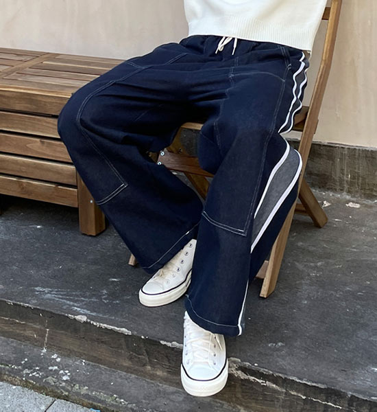 (XL-6XL)<BR>위겐 バンディング ノンウォッシュデニムパンツ