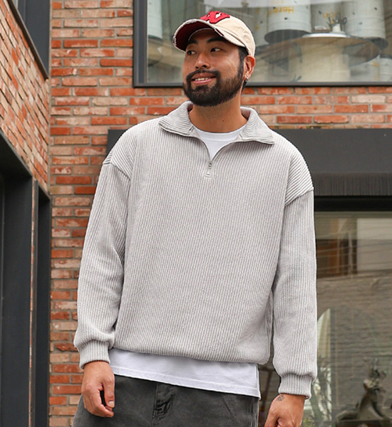 (L-5XL)<br>캐이런 ハーフジップアップ ニット