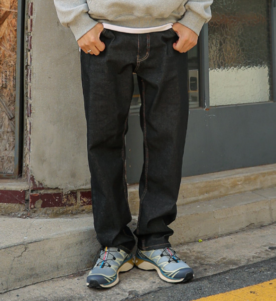(M-6XL)<BR>리노트라 隠しバンド テーパー ノンウォッシュデニムパンツ <br><font color="#098a09"><B>長さを選択 (基本的な,ロング+10cm)</B></font>