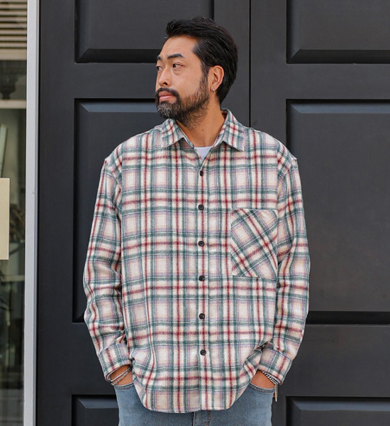 (XL-5XL)<br>햄스포크 チェック柄のシャツ