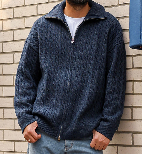 (XL-6XL)<BR>코르윈 풀집업 ニットカーディガン