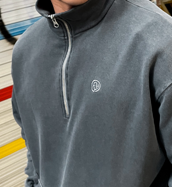(L-5XL)<BR>우즈리스 顔料 ハーフジップアップ+솔틴 顔料 ハーフパン