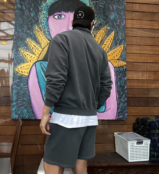 (L-5XL)<BR>우즈리스 顔料 ハーフジップアップ+솔틴 顔料 ハーフパン