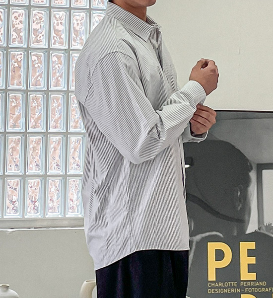 (L-5XL)<br>닐스 オックスフォード ストライプ  シャツ