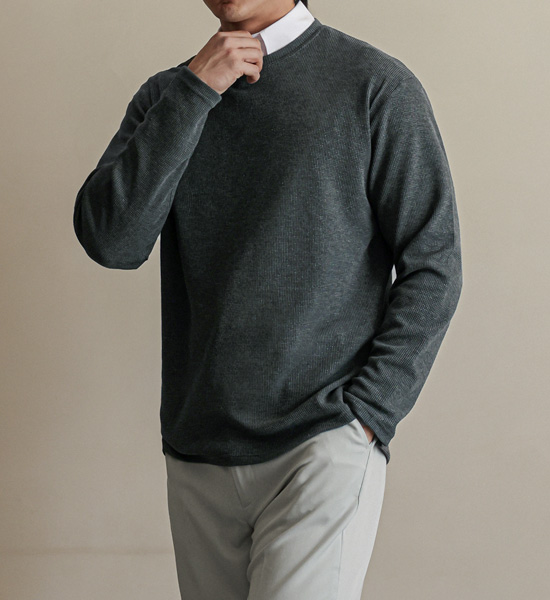 (L-5XL)<br>하브란 ワッフル 長袖Tシャツ<BR><B><FONT COLOR="#ff4800">[追加割引]</FONT></B>