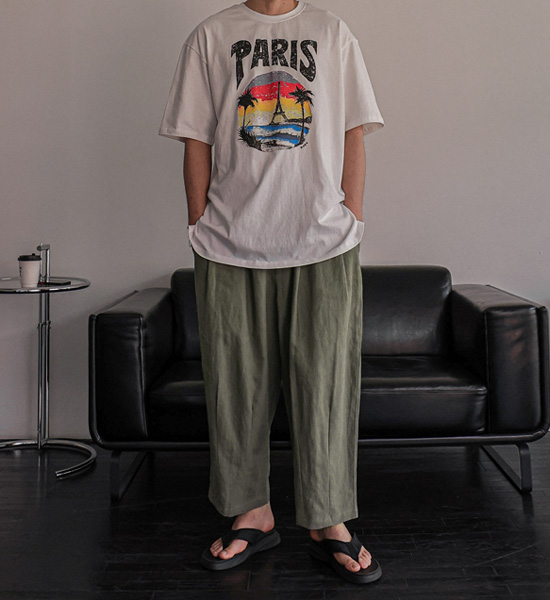 (L-5XL)<BR>사르노 ワイドフィット リネン バンディングパンツ