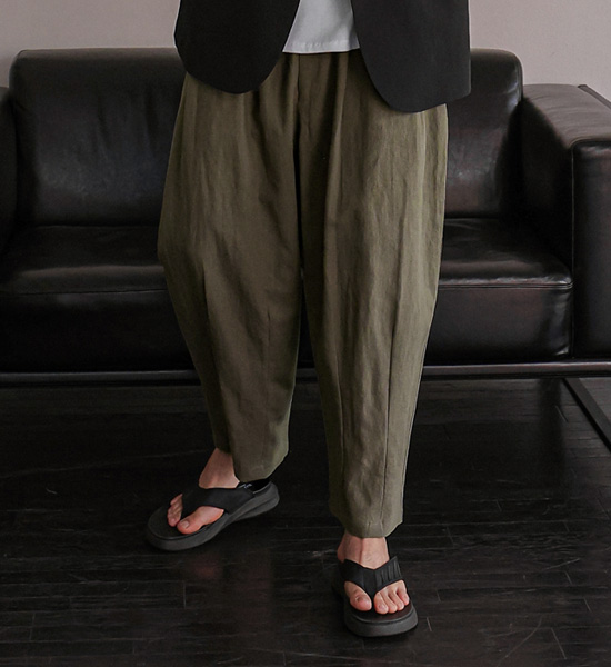 (L-5XL)<BR>사르노 ワイドフィット リネン バンディングパンツ