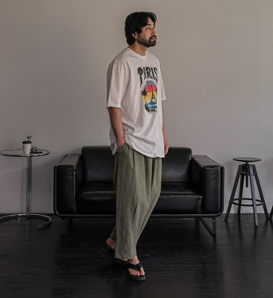 (L-5XL)<BR>사르노 ワイドフィット リネン バンディングパンツ