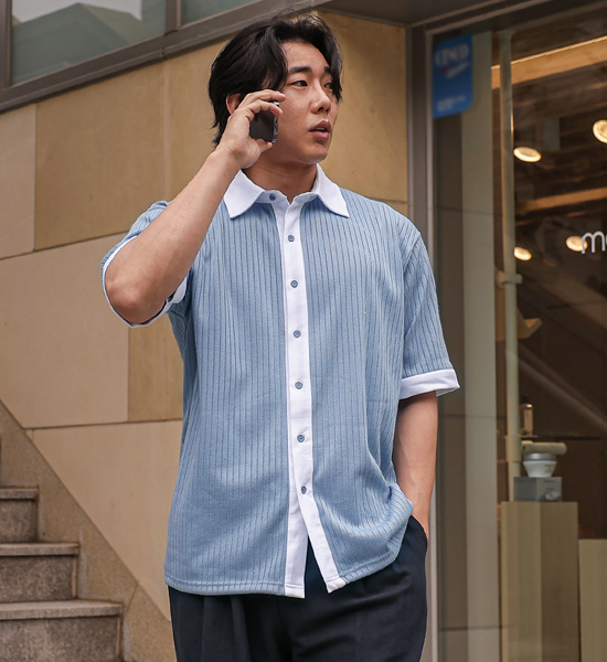 (XL-4XL)<BR>찬다카 배색반팔셔츠