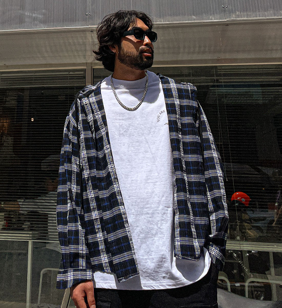 (XL-6XL)<BR>라즈마 フードチェックのシャツ