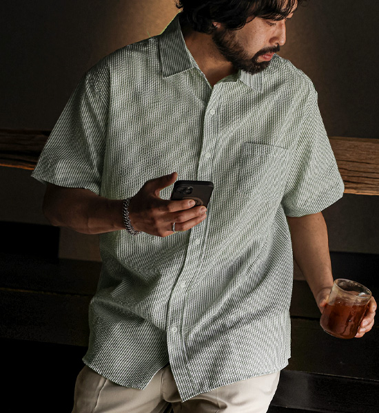 (L-5XL)<br>다드바 ストライプ 半袖シャツ