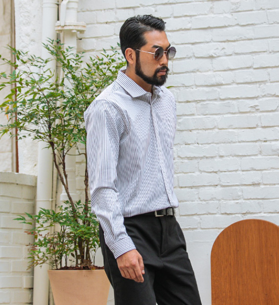 (M-4XL)<br>공연초대 ストライプシャツ