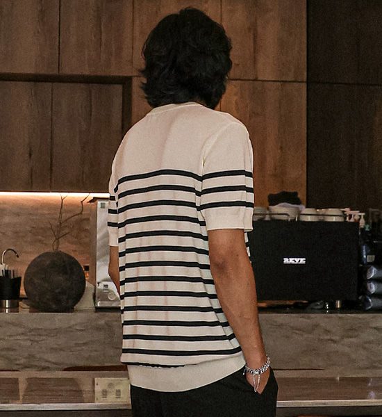 (L-5XL)<BR>자몰리 ストライプ 半袖のニット DT23114<BR><B><FONT COLOR="#ff4800">[追加割引]</FONT></B>