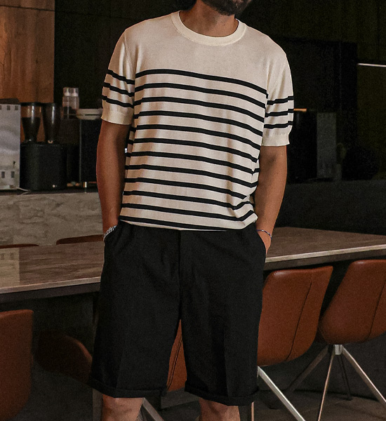 (L-5XL)<BR>자몰리 ストライプ 半袖のニット DT23114<BR><B><FONT COLOR="#ff4800">[追加割引]</FONT></B>
