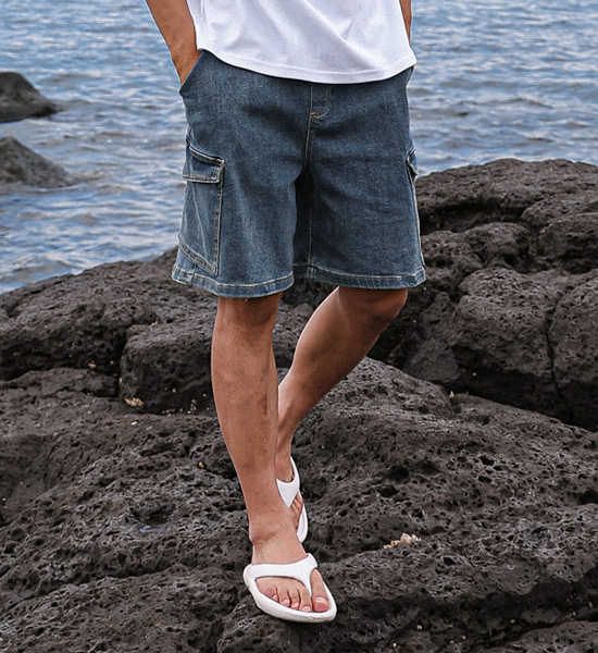 (L-5XL)<br>버트하드 デニムバンディングショートパンツ 878