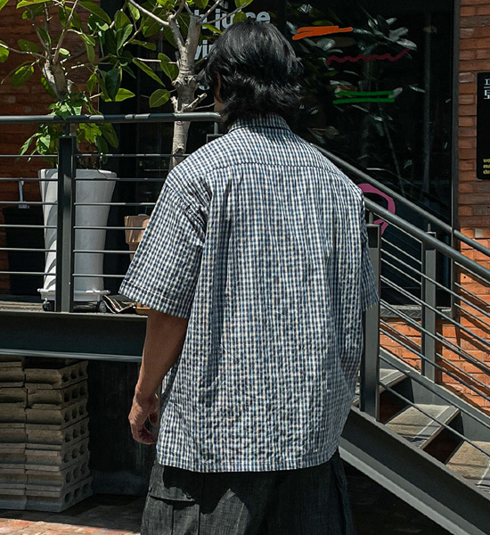 (L-5XL)<br>쿤드리 チェック半袖シャツ 1105