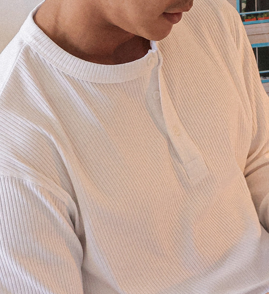 (L-5XL)<BR>티니얼 ヘンリーネック 長袖Tシャツ