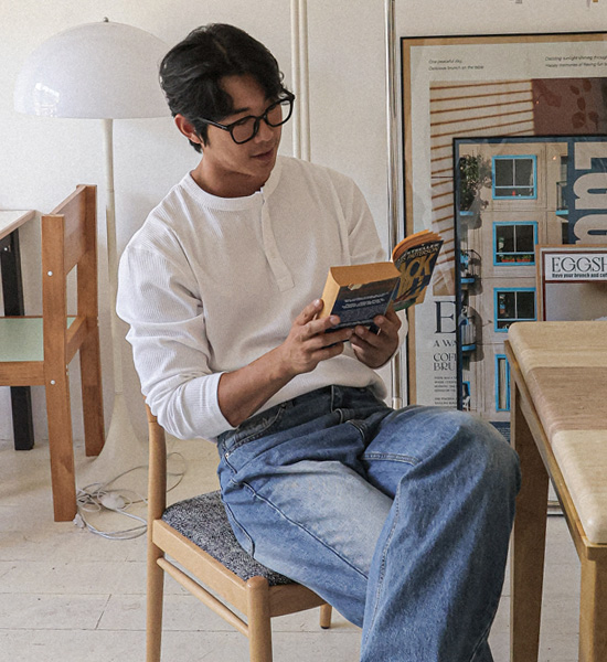 (L-5XL)<BR>티니얼 ヘンリーネック 長袖Tシャツ