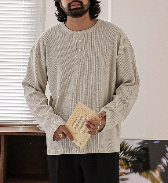 (XL-4XL)<BR>보올리 ヘンリーネック 長袖Tシャツ