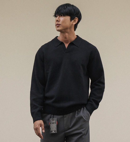 (2XL-5XL)<BR>도펄 オープンカラー 長袖ニット