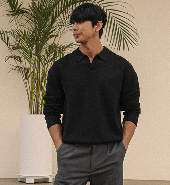 (2XL-5XL)<BR>도펄 オープンカラー 長袖ニット