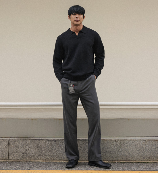 (2XL-5XL)<BR>도펄 オープンカラー 長袖ニット