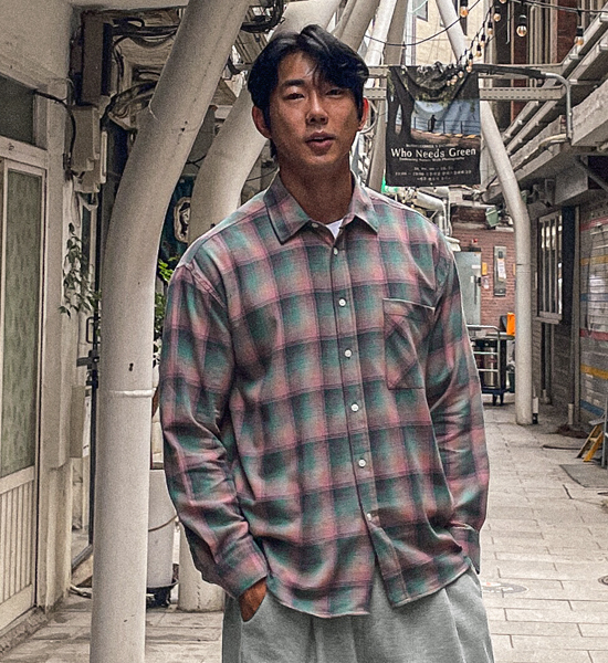 (L-5XL)<BR>카토라 チェック柄のシャツ