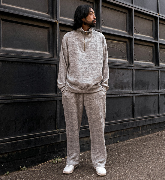 (XL-6XL)<BR>언트라 リブ付きハーフジップアップ T009+단다리 セミワイドフィット リブバンディングパンツ P003