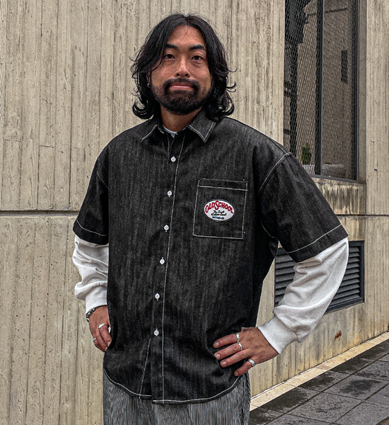 (XL-6XL)<BR>닝스토 レイヤード 생지데님셔츠