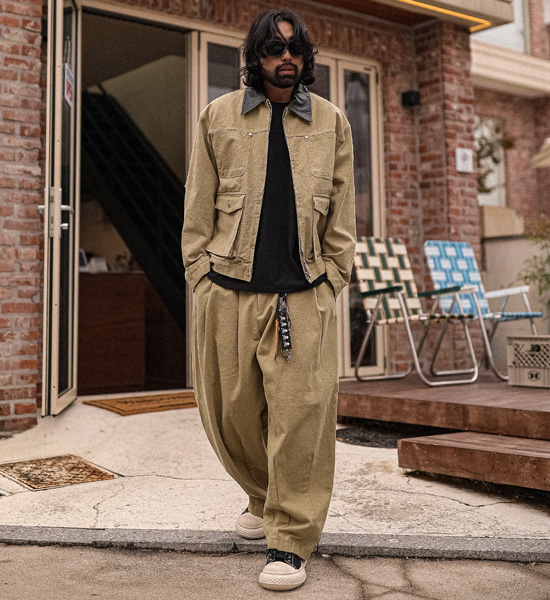 (L-5XL)<BR>나르사라 作業ジャケット+말루드 ワイドフィット バルーンバンディングパンツ