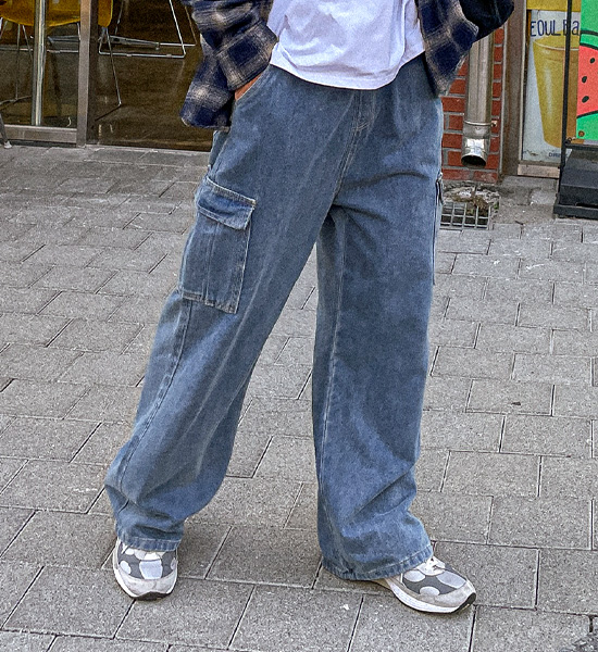 (M-4XL)<BR>로쑤 セミワイドフィット カーゴデニム バンディングパンツ