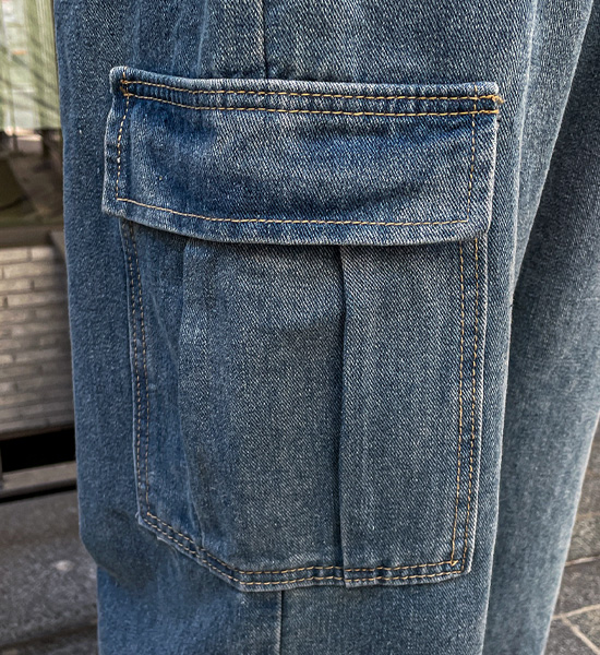 (M-4XL)<BR>로쑤 セミワイドフィット カーゴデニム バンディングパンツ