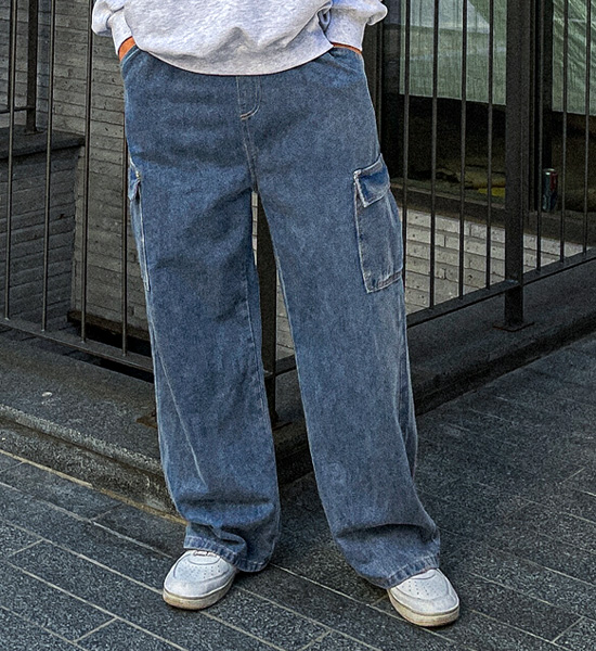 (M-4XL)<BR>로쑤 セミワイドフィット カーゴデニム バンディングパンツ