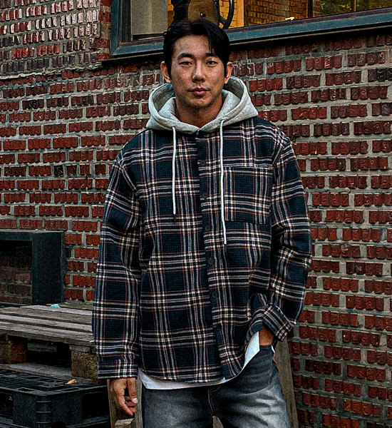 (L-5XL)<BR>소드머 フードチェックのシャツ 133