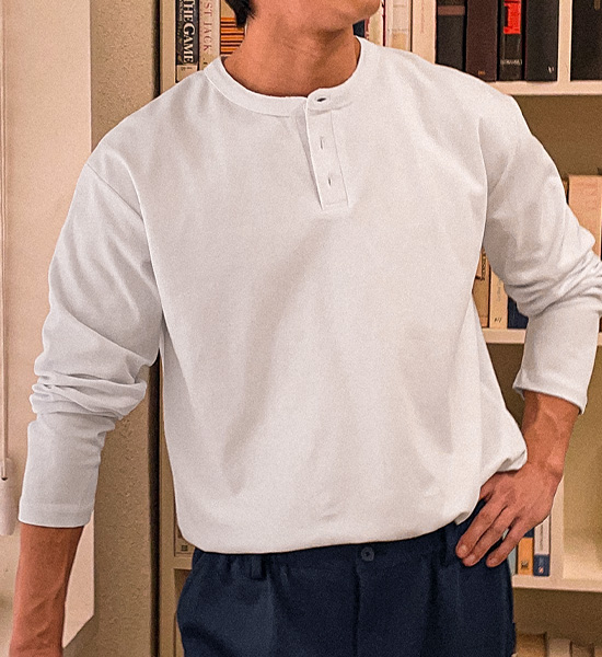 (L-4XL)<BR>알리시 ヘンリーネックの長袖Tシャツ