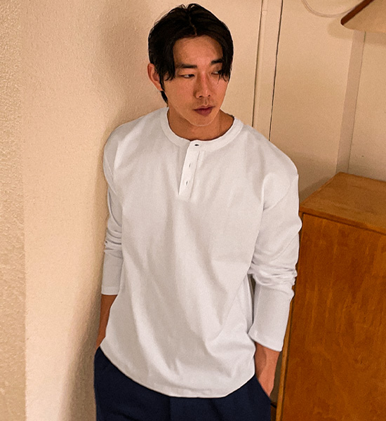 (L-4XL)<BR>알리시 ヘンリーネックの長袖Tシャツ