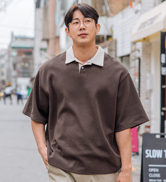 (XL-6XL)<BR>비트겐 配色 半袖襟Tシャツ