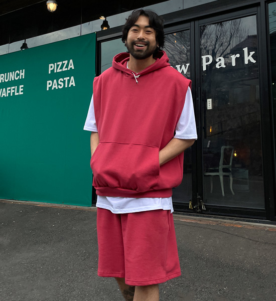 (XL-6XL)<BR>라모니 후드나시+캉가이 バンディング半ズボン