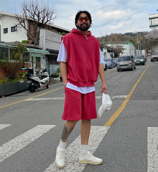 (XL-6XL)<BR>라모니 후드나시+캉가이 バンディング半ズボン