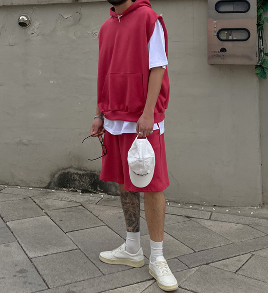 (XL-6XL)<BR>라모니 후드나시+캉가이 バンディング半ズボン