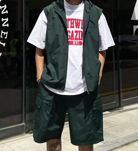 (L-4XL)<BR>사그란 フードベスト+다블라 カーゴバンディングショートパンツ