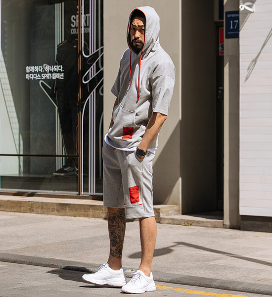(L-4XL)<BR>레드락 フード　 半そでティー+레드홀스 トレーニング ハーフパン